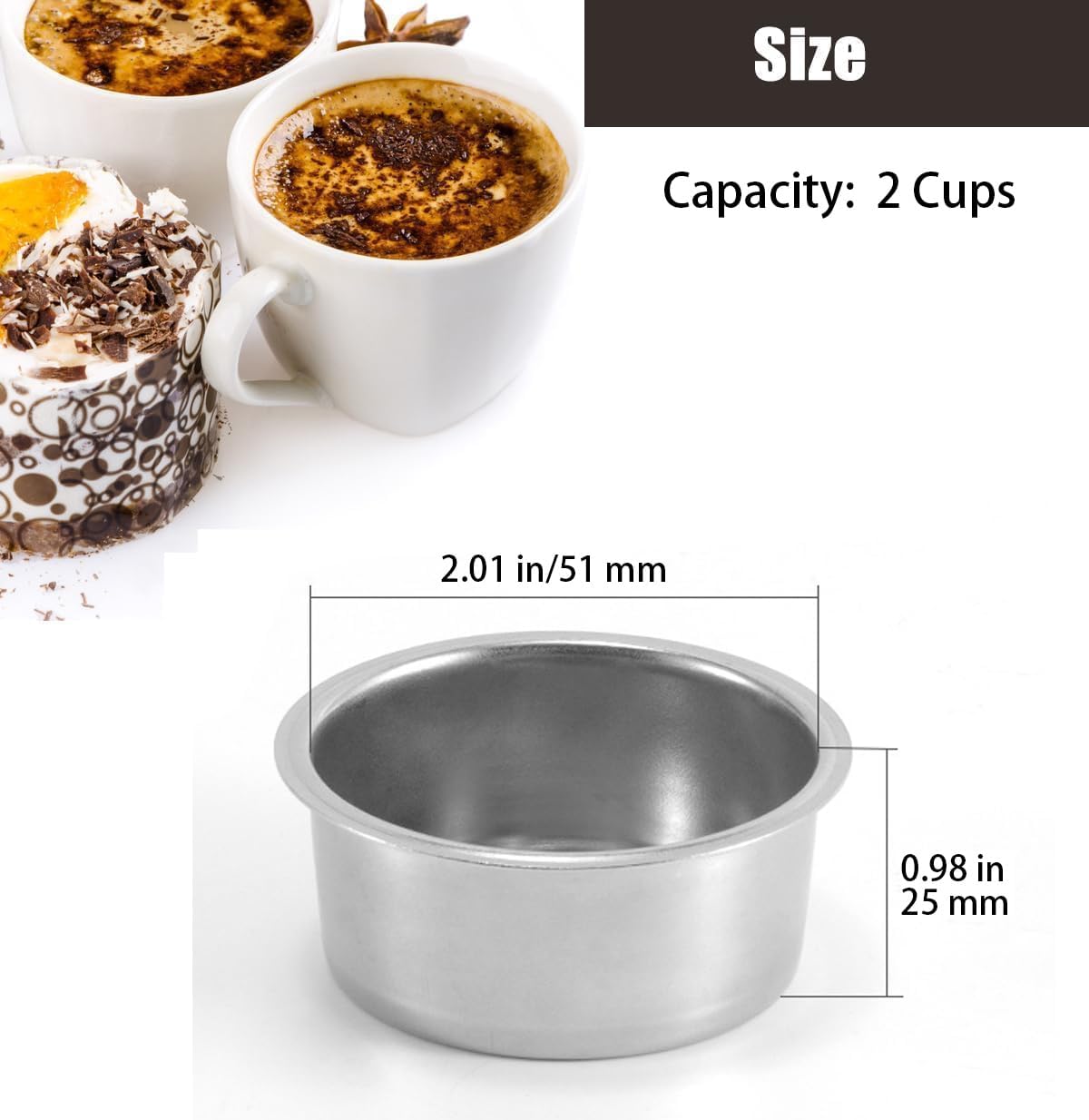 1 Pc Stainless Steel Coffee Filter, 51mm Pressurized Espresso Filter Basket for Portafilter Machines Espresso Machine Parts Compatible with Gevi/CASABREWS/CAPRESSO (2 Cups Capacity)