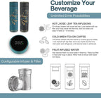 Farasi Tea Infuser for Loose Leaf Tea Smart Water Bottle with Fahrenheit Temperature Display, Stainless Steel Insulated Coffee and Fruit Tea Infuser Bottle - Green Floral Travel Tea Mug 15 oz