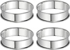 HARFINGTON 4pcs Crumpet Rings 3.15" Nonstick Round Cake Ring Stainless Steel Double Rolled English Pastry Rings for Kitchen Baking Crumpet Dessert, Silver