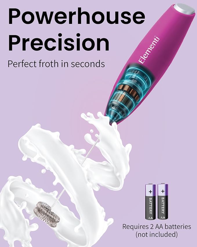 Elementi Pink Milk Frother Handheld - Coffee Frother Electric Stirrer, Matcha Whisk & Drink Mixer Handheld - Frothing Wand - Electric Whisk For Coffee (Hot Pink)