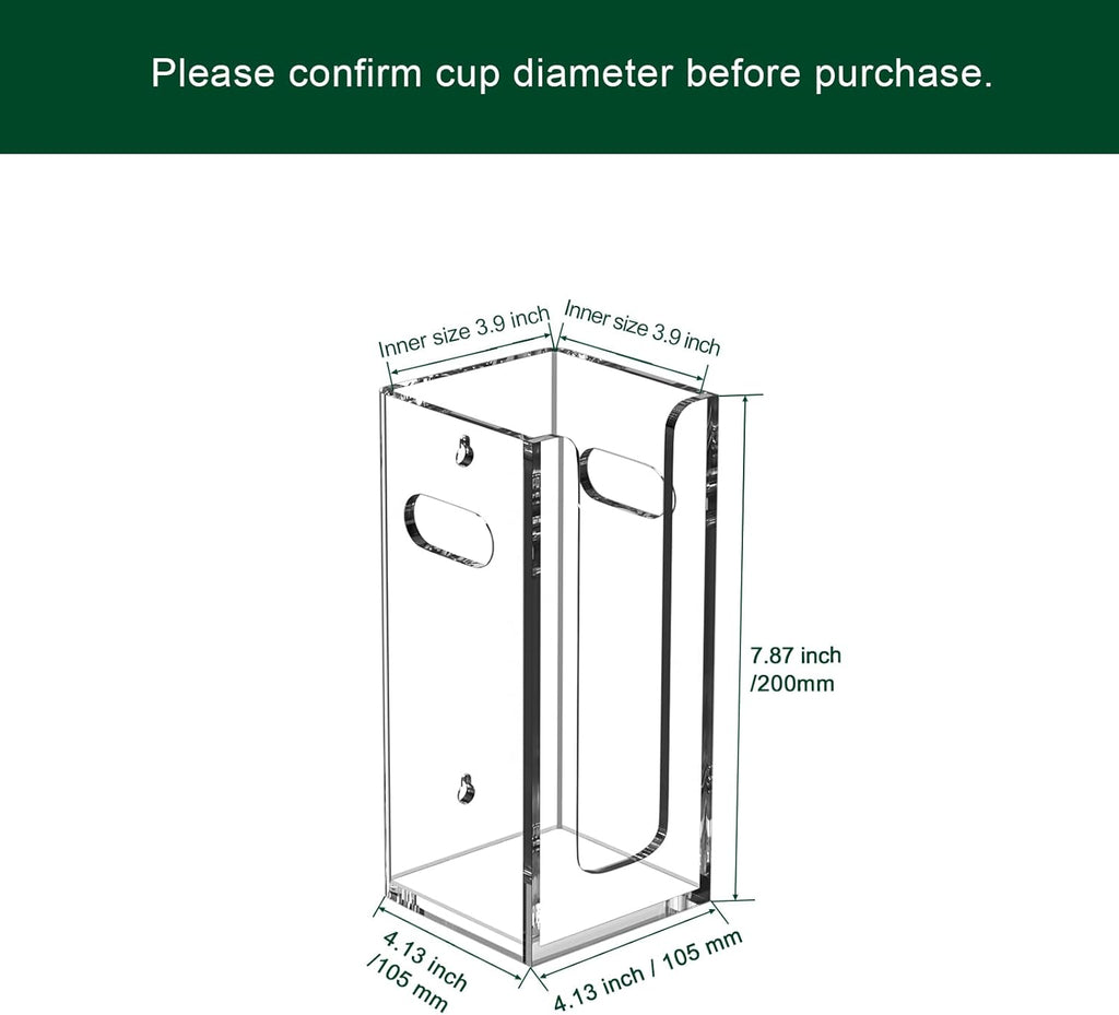 Disposable Coffee Cup Dispenser with Handles, Countertop or Wall Mount Hot/Cold Drink Cup and Lid Holder - Bathroom/Kitchen/Office Acrylic Cup Lid Storage Organizer (1 Compartment, Clear)