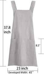 Soft Cotton Linen Apron for Women - Non-tie Cross Back Apron with Pockets, Great for Florist and Kitchen