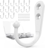15-Pack Coat Hooks with 30 Screws | Heavy Duty Wall Mounted Hooks for Robe, Backpack, Keys & Entryway Storage | Multi-Use Hanging Hardware (White)