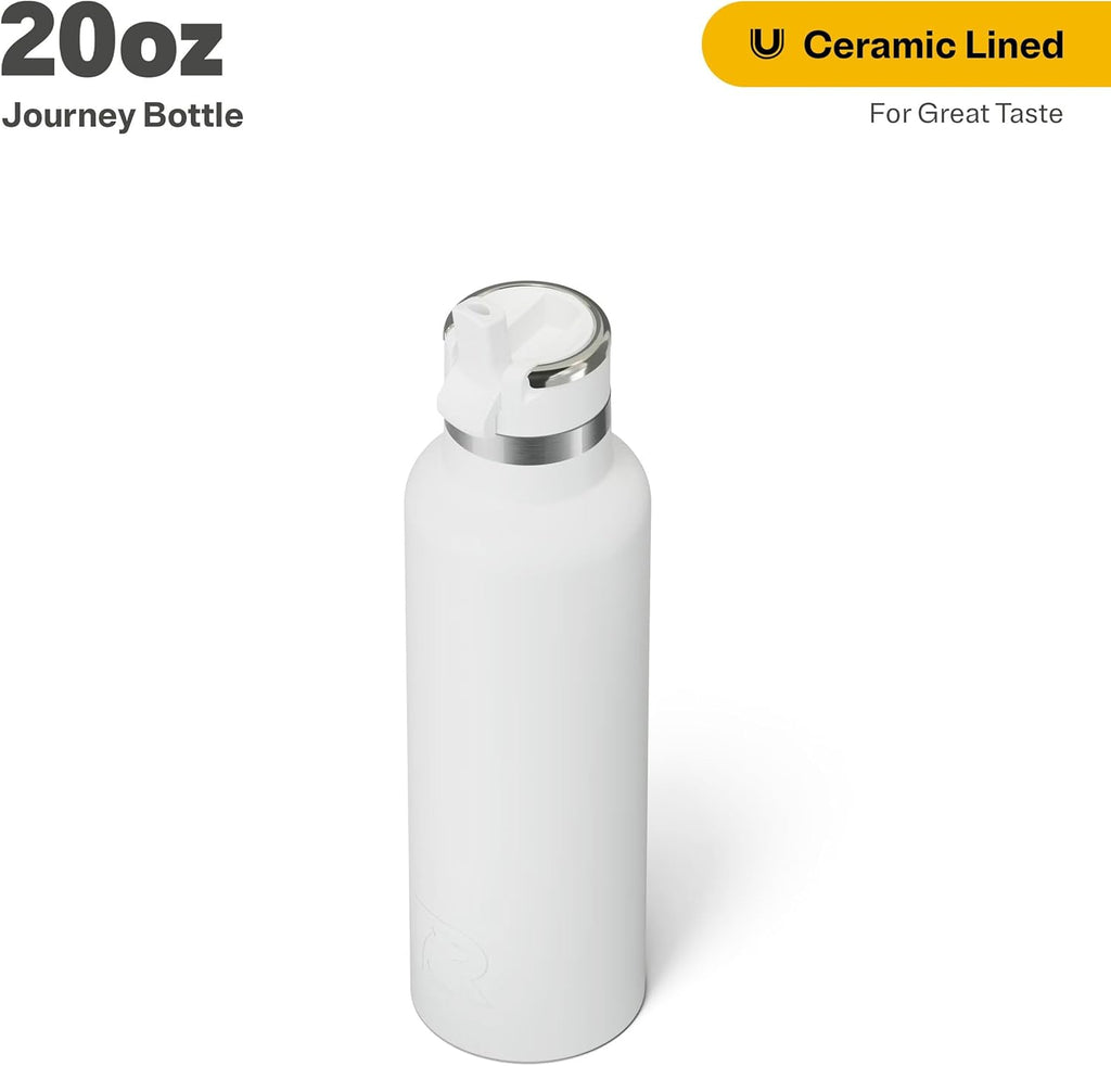 RTIC 20oz Journey Bottle Metal Stainless Steel Vacuum Insulated, BPA Free, Reusable, for Water, Hot and Cold Drinks, Travel, Sports, Camping, White
