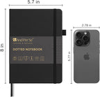 &And Per Se Dotted Journal Notebook, A5 Hardcover Leather Bullet Dotted Journal, 160 Pages 100 gsm Thick Dotted Paper，3 Sheets of Stickers Included (Black)