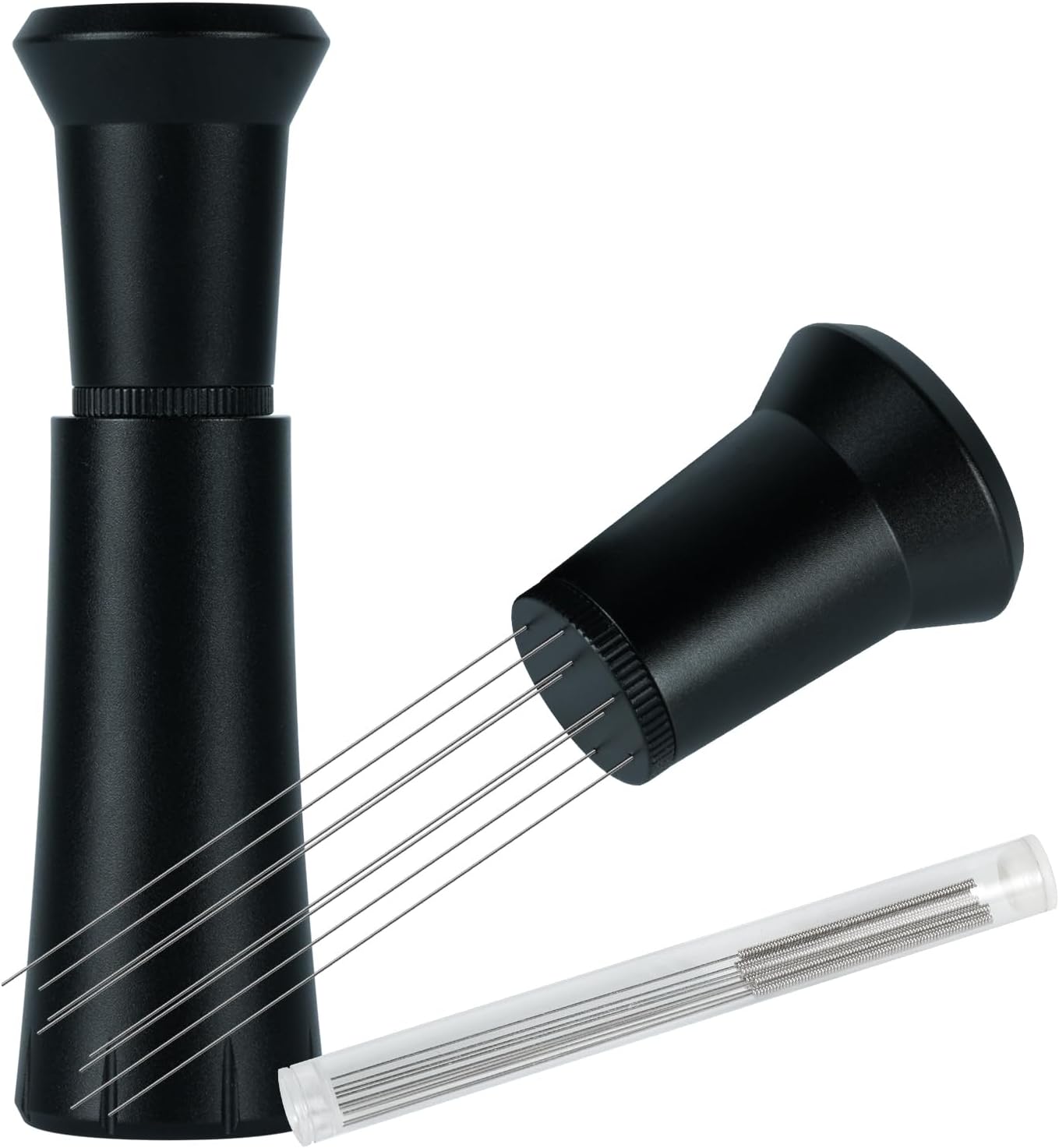 WDT Tool Espresso Distribution Tool with 10 x 0.25mm Stainless Steel Needles, Espresso Machine Accessories with 10 Extra 0.4mm Needles, Aluminum Alloy Handle Stand with Hide Brush for Barista