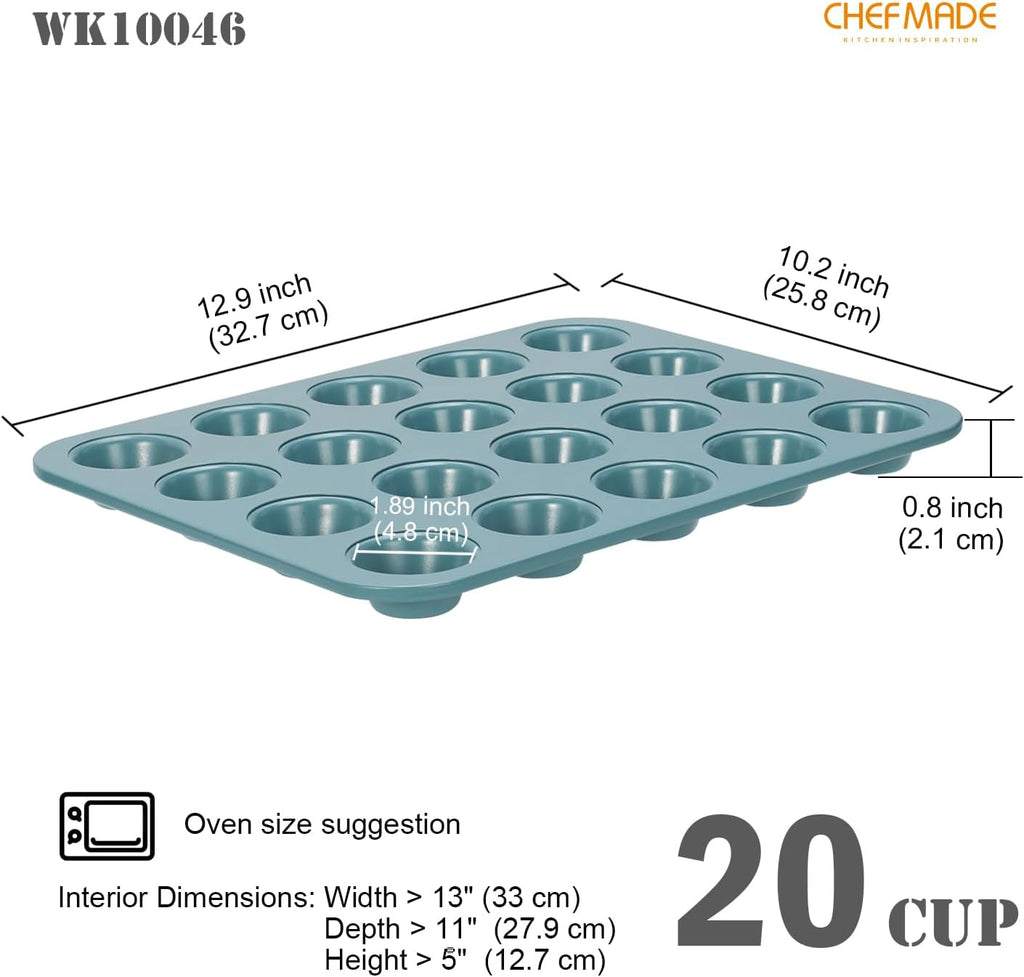 CHEFMADE Mini Muffin Pan, 20 Cups Non-Stick Tiny Cupcake Pan Bakeware for Oven Baking (Green)