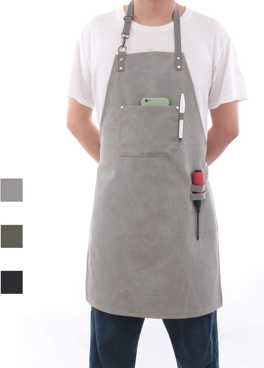 No-Tie Canvas Apron Heavy-Duty 16OZ Work Apron with Front Pocket Extra Long Straps Adjustable M–XXL