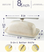 Getstar Ceramic Butter Dish with Lid and Stainless Steel Knife for Countertop, with Magnet to Attract Knife, Fit both West East Coast Butter