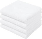Homaxy 100% Cotton Waffle Weave Kitchen Dish Towels, Ultra Soft Absorbent Quick Drying Cleaning Towel, 13 x 28 Inches, 4-Pack, White