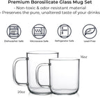 Aquach Glass Mugs 16 oz Set of 2, Large Clear Glass Cup with Handle for Hot/Cold Coffee Tea Beverage, Drinking Glasses