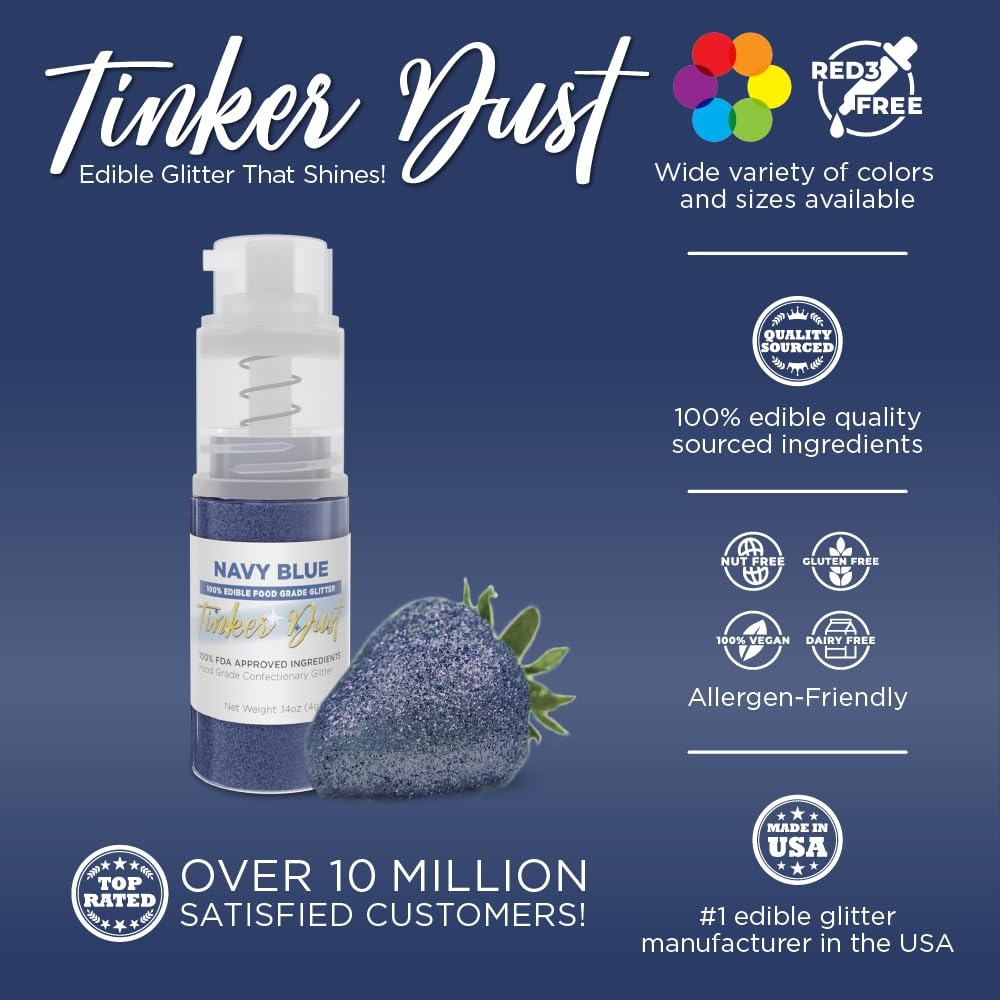 Bakell - Navy Blue Tinker Dust (4g, 1x Mini Spray Pump) Edible Glitter for Food, Desserts, and Beverages!
