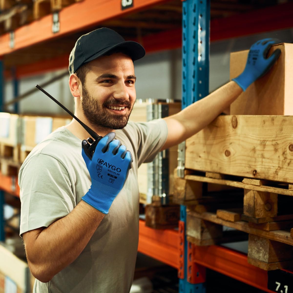 KAYGO Safety Work Gloves PU Coated-12 Pairs, KG11PB, Seamless Knit Glove with Polyurethane Coated Smooth Grip on Palm & Fingers, for Men and Women, Ideal for General Duty Work (XX-Large,Blue)