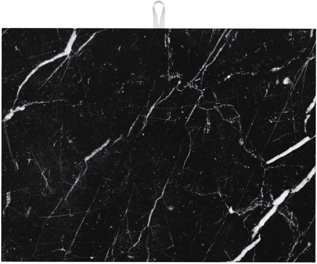 Dish Drying Mat Coffee Bar Mat for Kitchen Counter, Absorbent Dish Rack Pad Hide Stain Coffee Accessories Large Dish Drying Pad, Black Marble 18"x24"