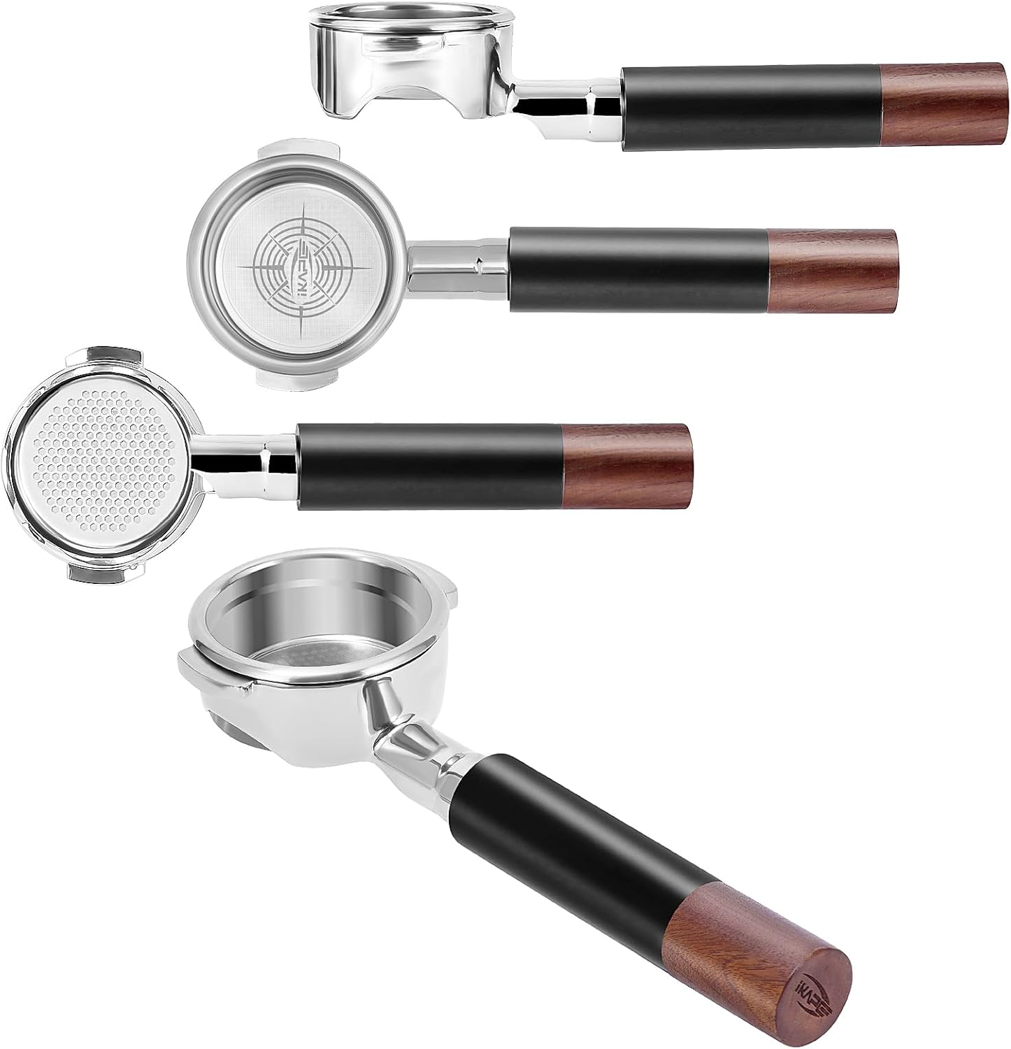 IKAPE 58MM Bottomless Naked Portafilter Black, Compatible with E61, Flair 58, ECM, Rocket, Sanremo, Synesso, Slayer, VBM Coffee Machines (Included 20g Capacity Filter Basket)