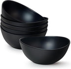 6.2'' Bamboo Fiber Cereal Bows Set of 6, Soup Bowls 24 Oz for Serving Salad, Snack, Side Dishes, Modern Oval Lightweight Bowls for Breakfast,Lunch and Dinner, Dishwasher and Freezer Safe(Matte black)