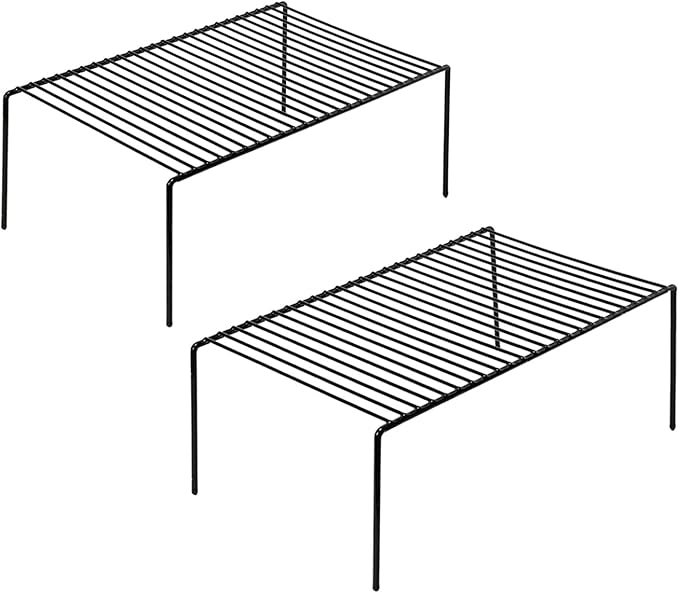 Redrubbit 2 Pack Large (15.7 x 9. 4 Inch) Cabinet Storage Shelf Rack, Rustproof Kitchen Counter and Cabinet Shelf, Storage Rack Organizer for Kitchen, Fridge, Cabinet, Bathroom, Black
