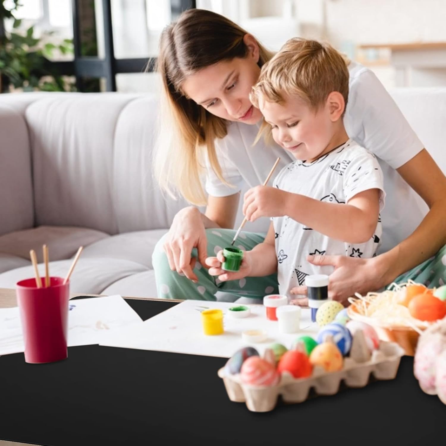 Ewen 35.6x23.5 Inch Extra Large Silicone Mats for Kitchen Counter, 2MM Thick Heat Resistant Coffee Mat Bar Mat, Glass Top Stove Cover Countertop Protector for Air Fryer, Baking, Crafts, Black