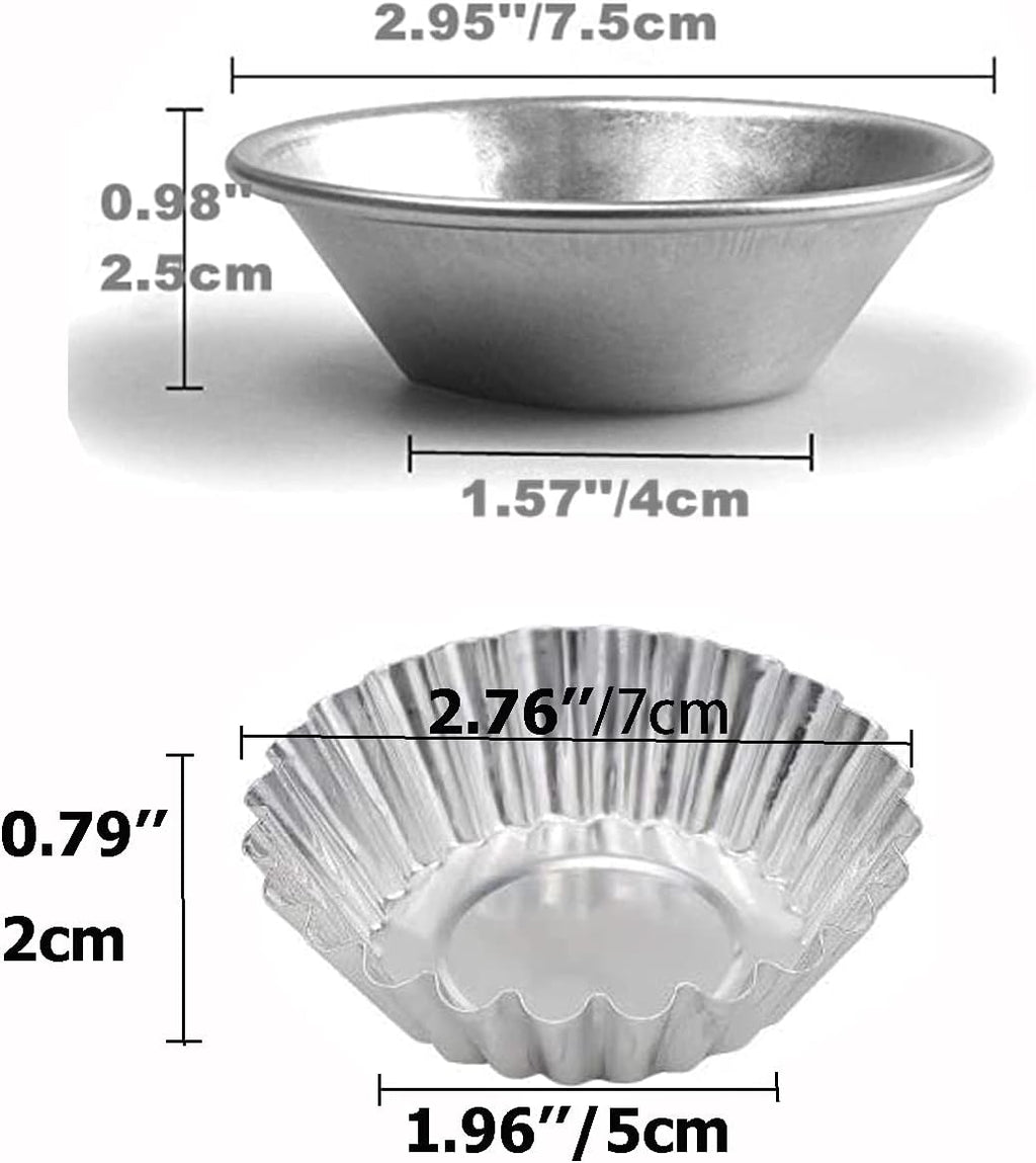 Egg Tart Molds Reusable, Non-Stick Mini Tart Pan Pie Tins Cupcake Cake Baking Cups,Aluminium/30 Pieces