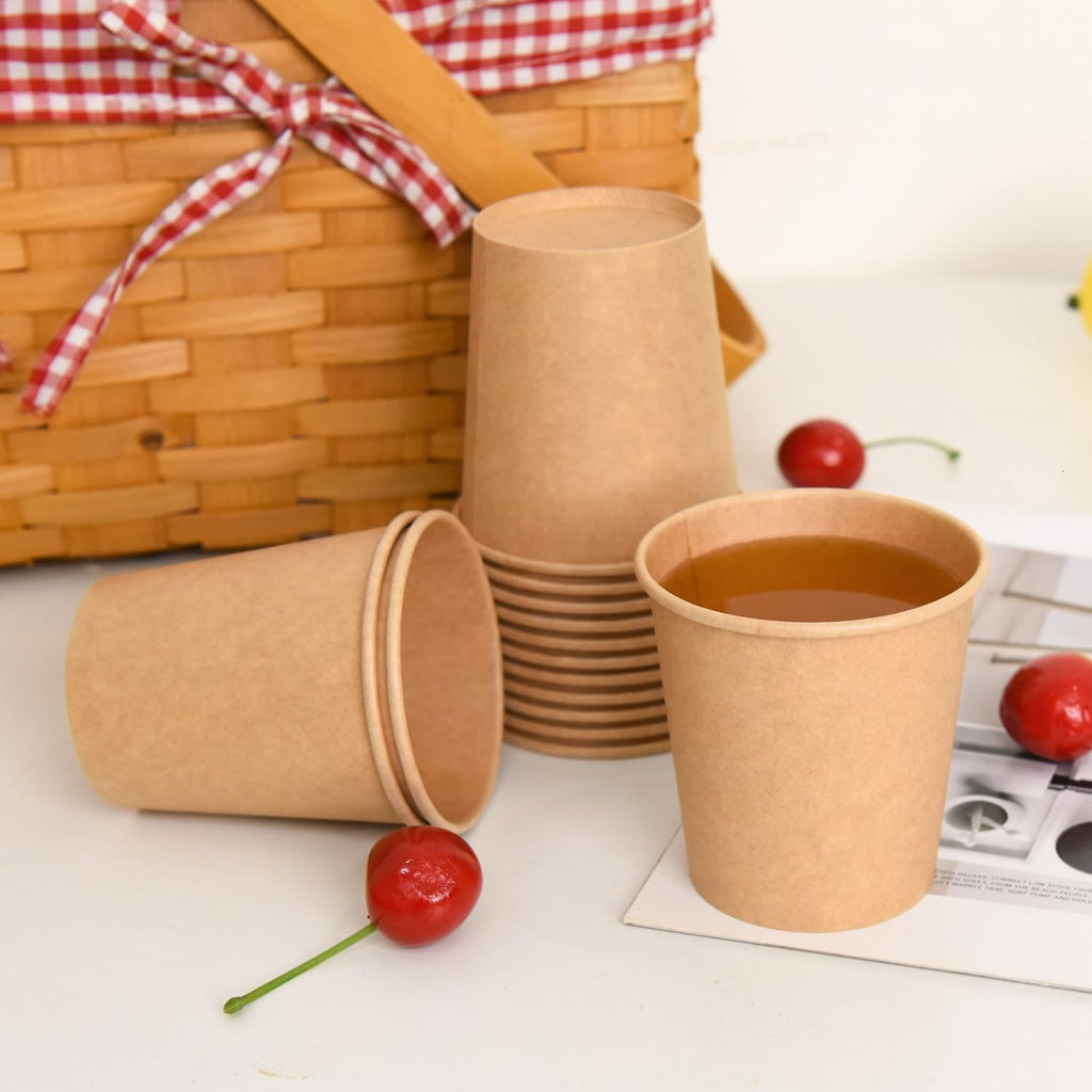 300 Pcs 6 oz Kraft Paper Cups - Disposable Paper Cups Hot Cold Beverage Drinking Cup for Coffee, Water, Tea, Juice, Espresso & Cortado