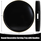 Black Round Decorative Tray with Handles, 13" Versatile Serving Tray for Coffee Table, Ottoman, Ideal for Serving, Displaying, Organizing