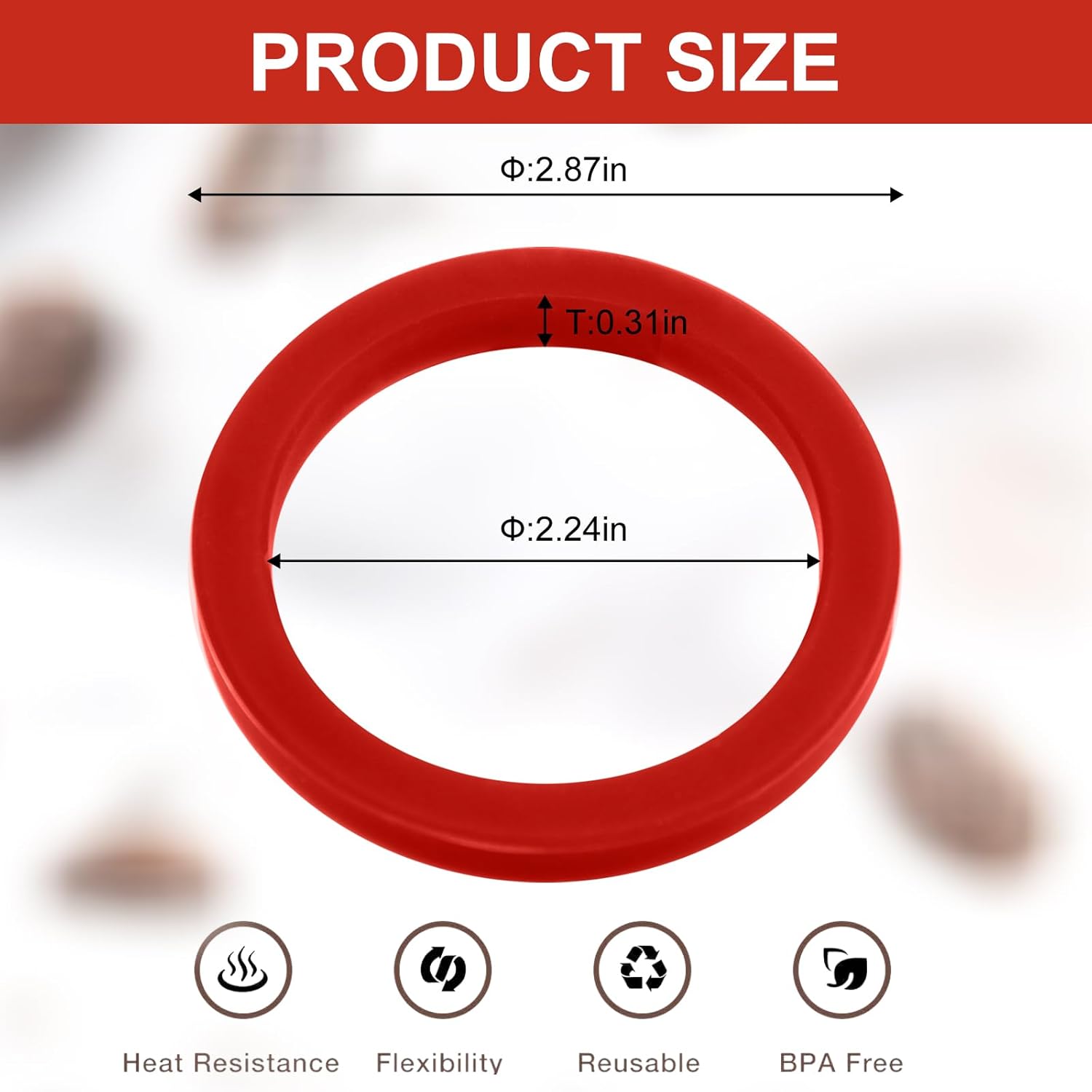 2PCS E61 8.0mm Silicone Group Gasket for Gaggia Espresso Machines Grouphead/Portafilter, Red