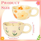Cute Coffee Mug Set of 2 Vintage Flower Mugs 8 oz Ceramic Floral Coffee Mugs Irregular Latte Art Cup Lead-free Porcelain Cups for Cappuccino, Cocoa (Orange Flowers and Purple Tulips)