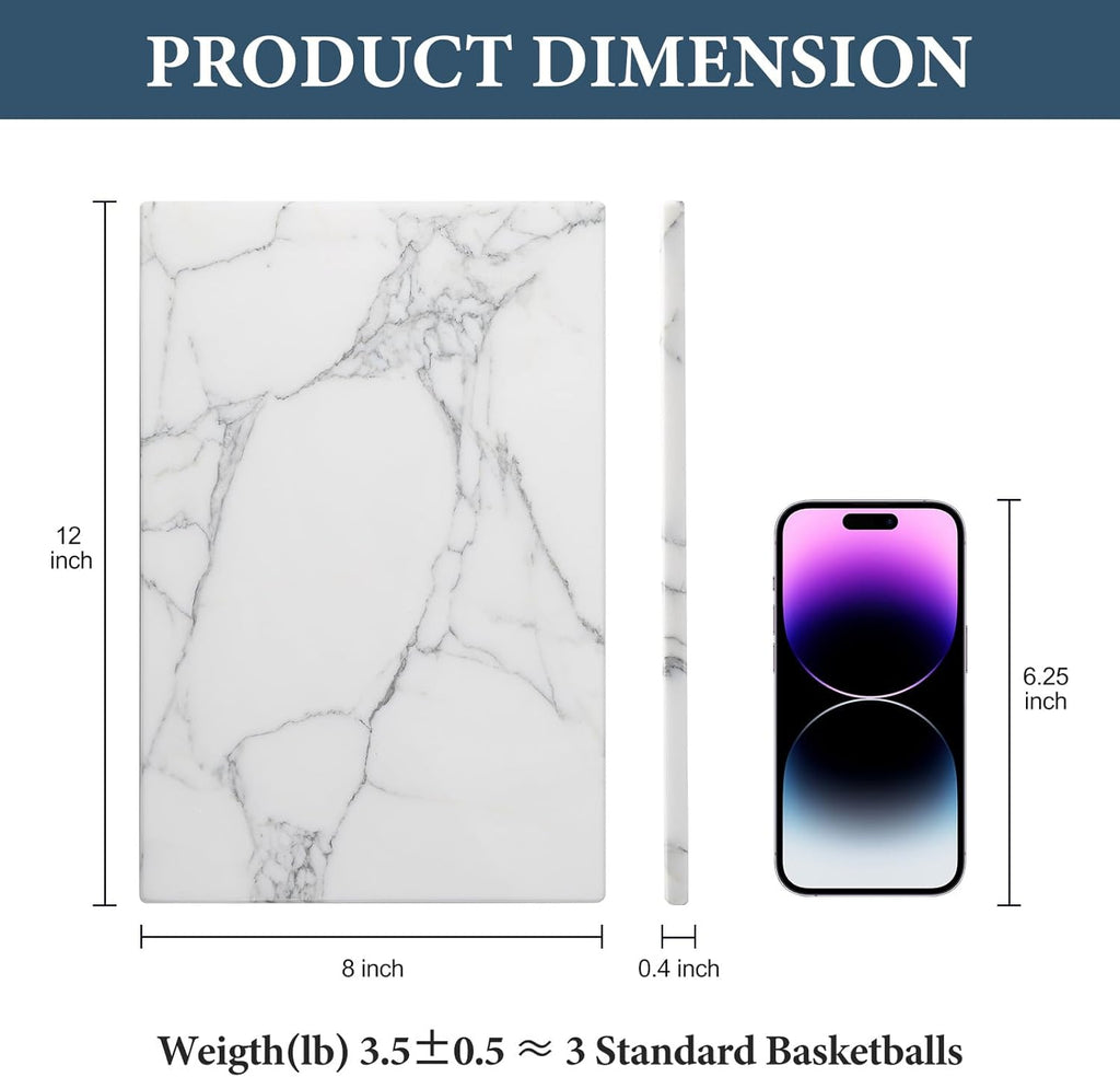 Koville Italian Natural Marble Cutting Board for Kitchen Pastry Bread Macaron Display, 12" x 8" Real Stone Slab Marble Cheese Board for Counter, Bathroom Perfume Tray Candle Plate (Arabescato)