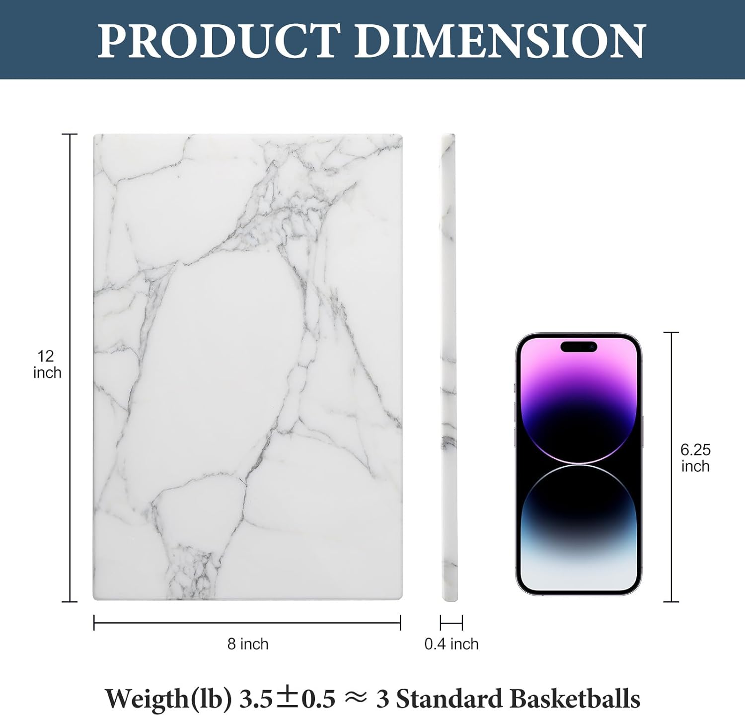 Koville Italian Natural Marble Cutting Board for Kitchen Pastry Bread Macaron Display, 12" x 8" Real Stone Slab Marble Cheese Board for Counter, Bathroom Perfume Tray Candle Plate (Arabescato)