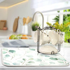 Sage Green Leaves Dish Drying Mat for Kitchen Counter Watercolor Branch Plant Drying Mat 18 x 24 Inch with High Absorbent Reversible Microfiber Dish Drying Pad Drainer Mat for Coffee Bar