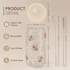 Bee 16oz Can Glass Tumbler with Acrylic Lid & Straw - Iced Coffee Cup for Women Girls, Aesthetic Cups Gifts for Birthday Christmas
