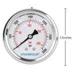 Glycerin Filled Pressure Gauge 3000psi/200bar, Stainless Steel case, Brass Inside Construction, 2-1/2" dial, 1/4" NPT Back Connection.…