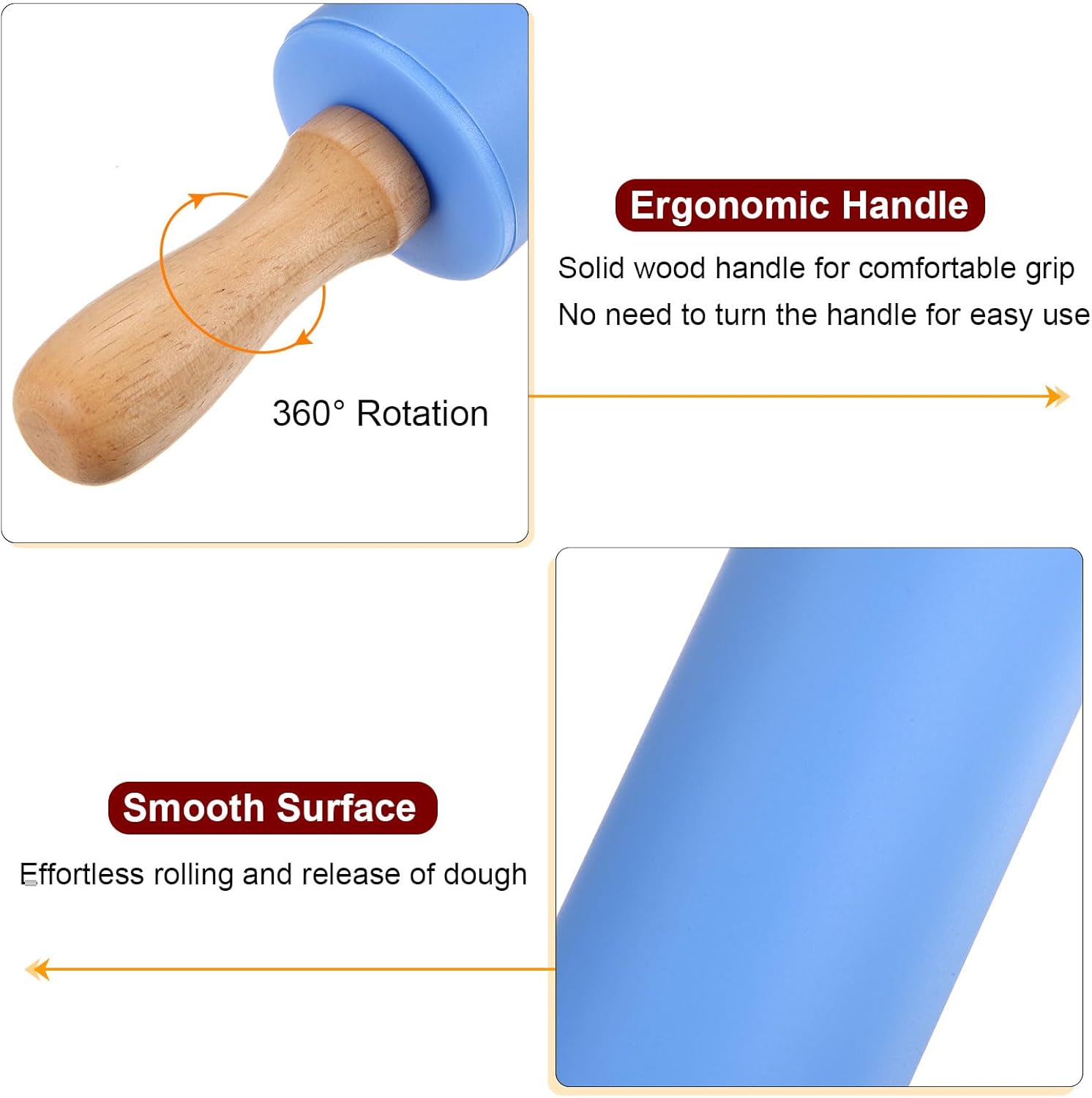 HARFINGTON Silicone Rolling Pins for Baking 9 Inch Wooden Handle Non Stick Rolling Pin Small Roller Playdough Rolling Pins for Dough Pizza Pastry Fondant Kitchen, Blue