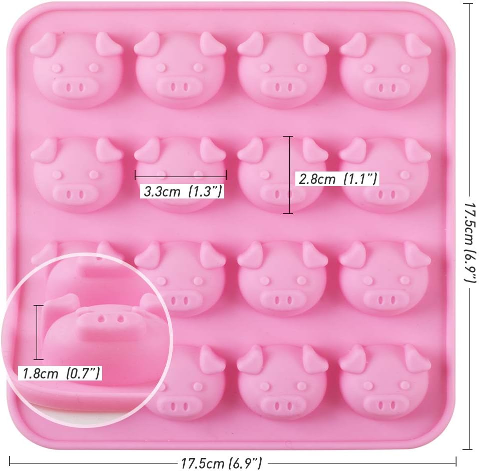 Newk Piggy Chocolate Silicone Mold, 4 Packs 16- Cavity Pig Face Emoticons Piglet Candy Molds for Jelly, Fondant, Hard Candy, Keto Fat Bombs, Resin