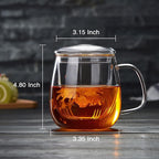 Glass Teacups 4 Pack Glass Tea Cup with Infuser and Lid, 17.6oz/520ml Large Borosilicate Teacup,Tea Clear Mug Cup for Loose Leaf Blooming Tea, Microwave & Dishwasher Safe