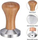 uxcell 53mm Espresso Tamper, Stainless Steel Press Tool Tamper with Wooden Handle, Espresso Accessories for Baristas, Home, Shops, Cafe (Flat Base, Deep Wooden)