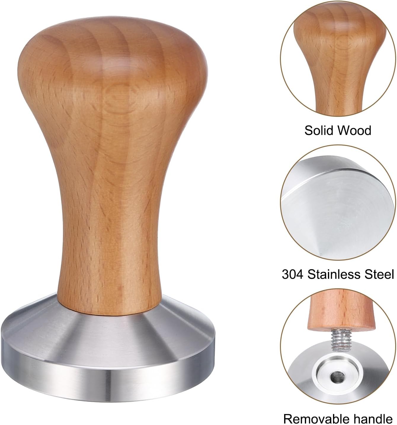 uxcell 58mm Espresso Tamper, Stainless Steel Press Tool Tamper with Wooden Handle, Espresso Accessories for Baristas, Shops, Cafe (Flat Base, Deep Wooden)