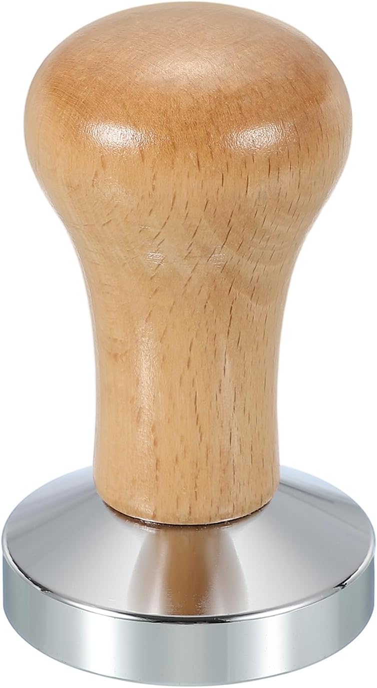 uxcell 53mm Coffee Tamper, Stainless Steel Espresso Press Tamper, Espresso Tamper with Wooden Handle Suitable for Coffee Shop, Restaurant Bar, Bakery (Light Brown)