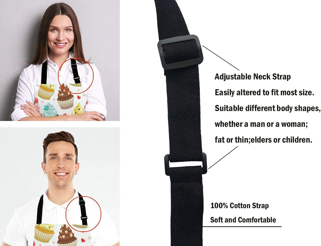 Yummy Colored Cupcakes Adjustable Bib Apron, Cute Cupcake Pattern Apron, Sweet Dessert Cooking Kitchen Apron for Men Women