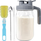 Glass Mason Jar Pitcher - 32oz Breast Milk Pitcher with Pour Spout Lid, Airtight Seal - Ideal for Cold Brew Coffee, Juice, Lemonade, and More - Premium Glass Jug for Beverages and Sun Tea