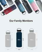 BUZIO 40 oz Water Bottle Insulated with Straw & 3 lid and Carrying Pouch, Leak Proof Anti-Slip Stainless Steel Water Flask Jug, Cold for 48 Hrs Double Vacuum Thermo Canteen, BPA-Free, Dark Blue