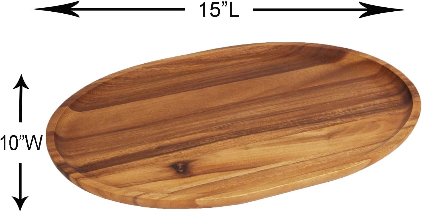 Woodard & Charles Large Acacia Oval Tray, 10" X 15"