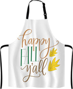 Happy Fall Y'all Kitchen Cooking BBQ Chef Apron,Funny Apron for Men, Women - Dad Presents, Presents for Men - Birthday, Mothers Day Presents for Mom, Wife, Husband, Brother, Friends
