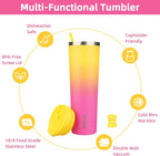 BJPKPK 34oz Stainless Steel Insulated Tumbler With lid And Straw Travel Coffee Thermal Tumblers Cup For Women And Men,Pink Yellow Rose