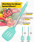 Pack of 2 Silicone Solid Turner, Non Stick Slotted Kitchen Spatulas, High Heat Resistant BPA Free Cooking Utensils, Ideal Cookware for Fish, Eggs, Pancakes(Green)