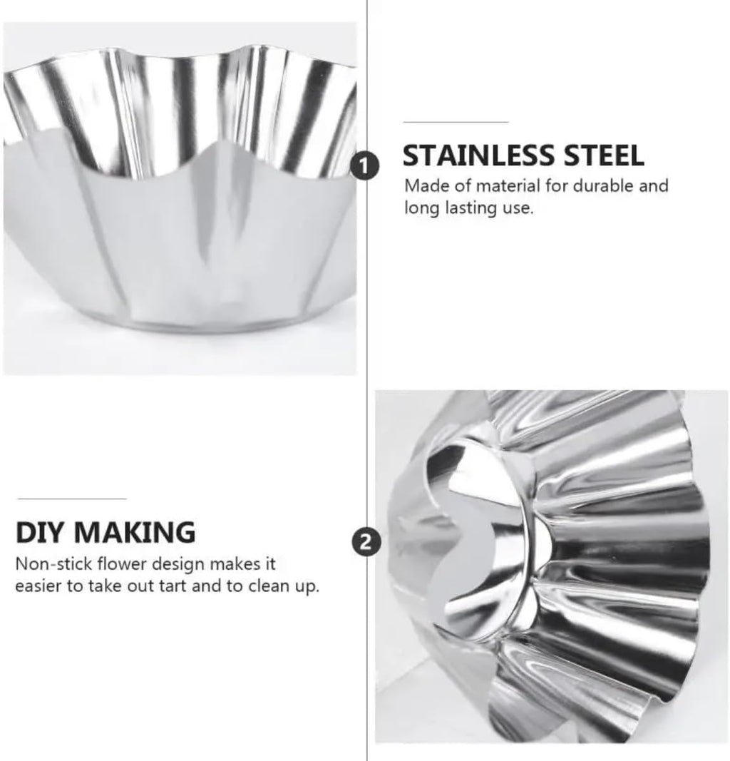 12 Pcs Stainless Steel Tart Pans - Non-Stick Flower Cookie Cutters Mold for Baking - Flower and Round Muffin Cups - Cupcake Mold for Kitchen