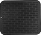 Silicone Dish Drying Mat for Multiple Usage,Easy clean,Eco-friendly,Heat-resistant Silicone Mat for Kitchen Counter or Sink,Refrigerator or Drawer Liner Black XL 18 inches x 16 inches