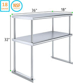 NSF Certified 18 Gauge Heavy Duty Stainless Steel Double overshelf with Brackets for Kitchens, Utility Rooms, Storage, Offices & Home