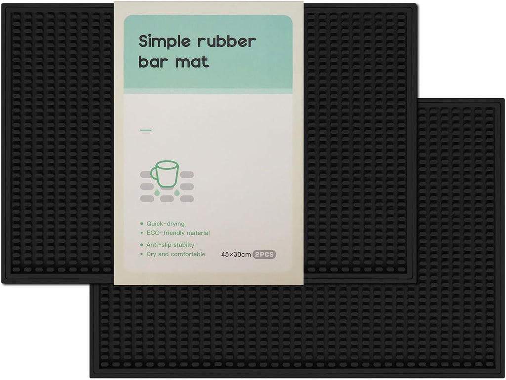2 Pack Bar Mat, Home Bar Tool Drying Mats, Bar Accessories for The Home Bar Set 18''x12''（Black） for Bars, Outdoor Camping, Bar for Home