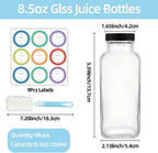ZZT 9 Pack 8 oz Glass Juice Bottles, 250 ml Glass Reusable Water Bottles with Lids, Water Drinking Jars with Labels and Brush,Water Drinking Jars for Milk,Juicing,Beverage Glassware